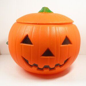 Large 1991 Blowmold PUMPKIN Removable Top with light 16 Diameter